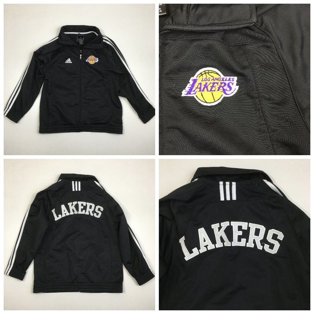 ADIDAS Kids Black White Purple Yellow LAKERS Long Sleeve Full Zip Track Jacket